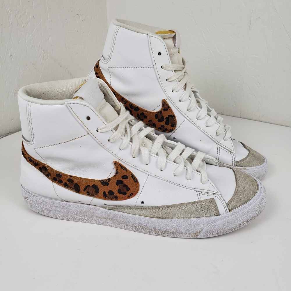 Nike Blazer Mid 77 Vintage White Leopard Print DA8736-101 Womens 9 High Top